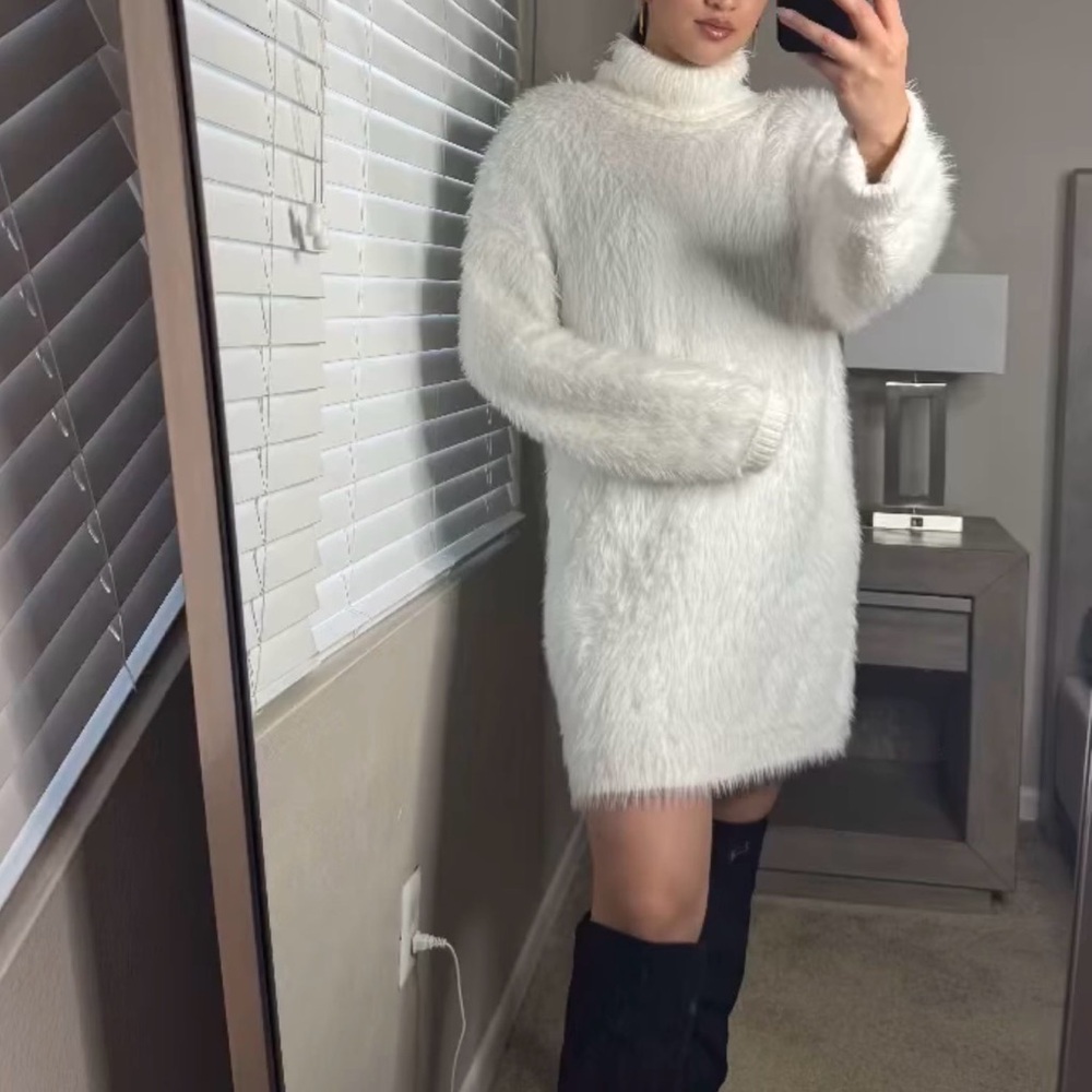 Forever 21 Fuzzy White Turtleneck Sweater Dress